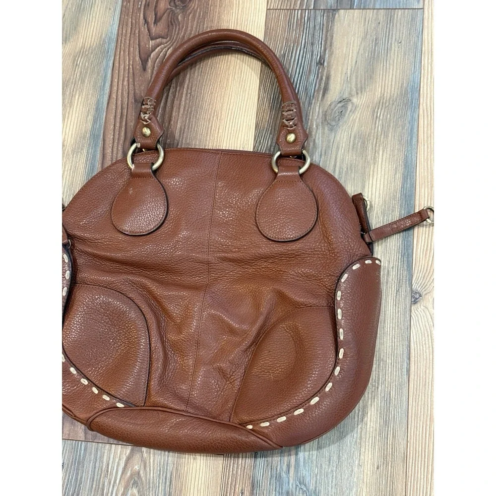 Cromia Genuine Leather Hobo Shoulder Bag With Embroidery Accents 12.5x17